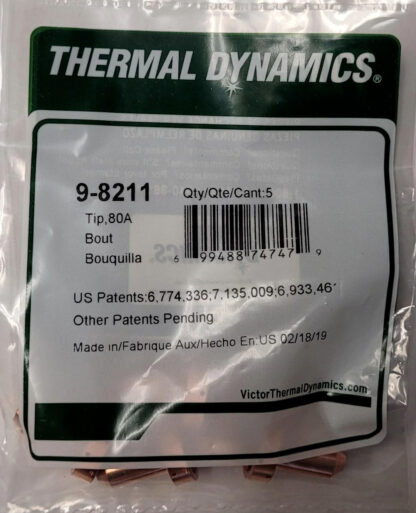 Thermal Dynamics 9-8211 Plasma Cutting Tip Size 80A Pk5