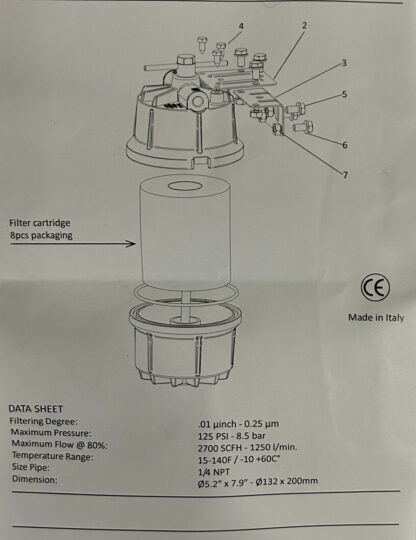 PROFAX M-260 AIR FILTER - 1/4" NPT Sub-micronic compressed air filter