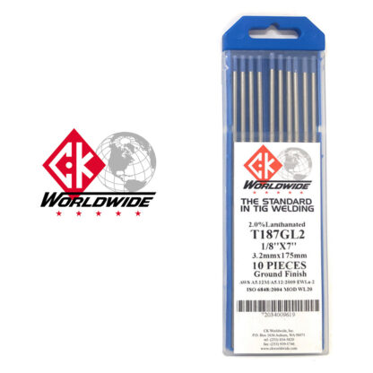 CK Wordwide T187GL2 Tungsten Electrodes 1/8" x 7" (3.2mm x 175mm) 2% Lanthanated