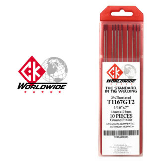 CK Wordwide T1167GT2 Tungsten Electrodes 1/16" x 7" (1.6mm x 175mm) 2% Thoriated
