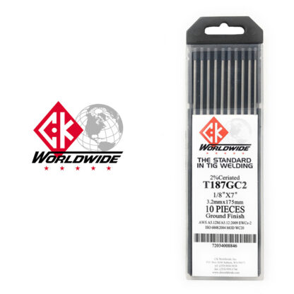 CK Wordwide T187GC2 Tungsten Electrodes 1/8" x 7" (3.2mm x 175mm) 2% Ceriated
