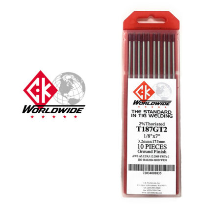 CK Wordwide T187GT2 Tungsten Electrodes 1/8" x 7" (3.2mm x 175mm) 2% Thoriated