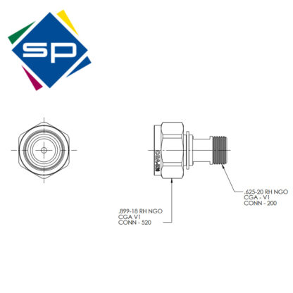 SP A-842 Acetylene Cylinder Adapter CGA-520 (B) to CGA-200 (MC)