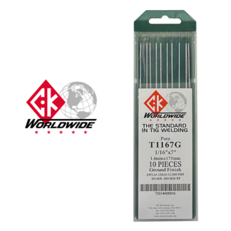 CK Wordwide T1167G Tungsten Electrodes 1/16" x 7" (1.6mm x 175mm) Pure